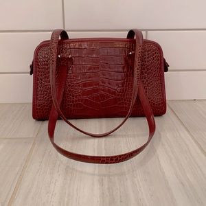 Brighton Leather Shoulder Bag Purse - Crocodile Burgundy Red